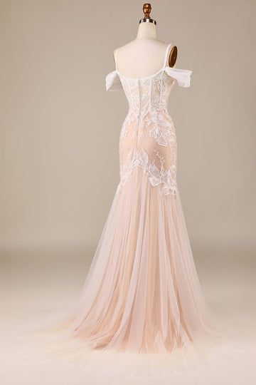 Champagne Mermaid Long brudekjole med blonder
